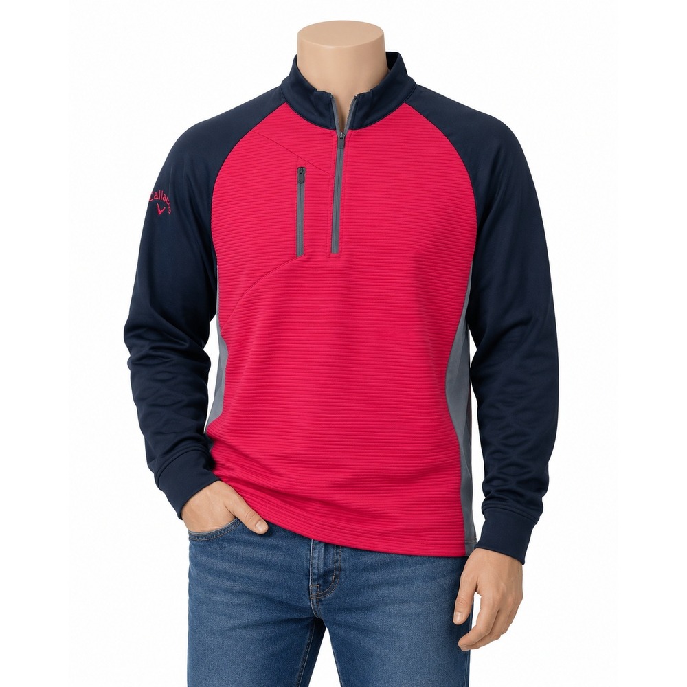 Callaway Weather Series Mens XL Quarter Zip Golf Pullover Red Navy Swing Tech‎